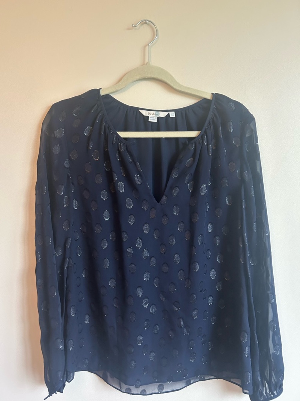 Boden Navy Dot Long-Sleeve Blouse